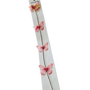 Pink Rhinestone Butterfly Bling Girls Hair Accessory Long Hairstyle Clip 12"